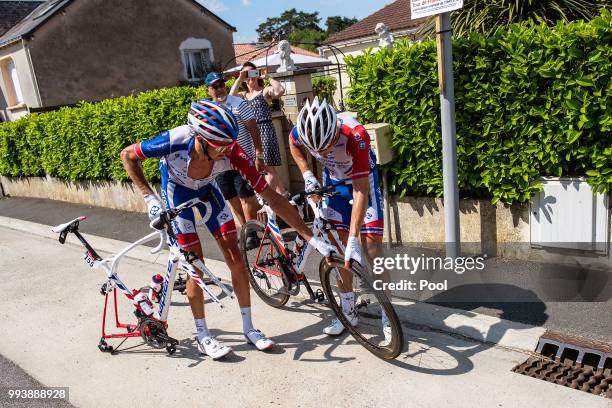 Tobias Ludvigsson of Sweden and Team Groupama FDJ / Arnaud Demare of France and Team Groupama FDJ / Mechanical Problem / during the 105th Tour de...