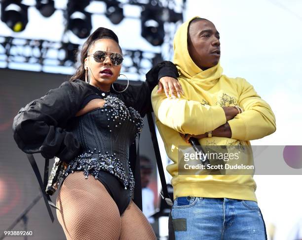 Rappers Ashanti and Ja Rule perform onstage during the Summertime in the LBC music festival on July 7, 2018 in Long Beach, California.