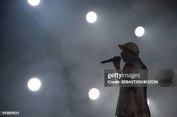 French singer Eddy De Pretto performs on stage during the 30th Eurockeennes rock music festival on July 8, 2018 in Belfort, eastern France.