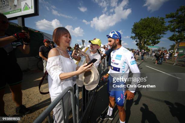 Fernando Gaviria of Colombia and Team Quick-Step Floors White Best Young Jersey / Celebration / during the 105th Tour de France 2018, Stage 2 a...
