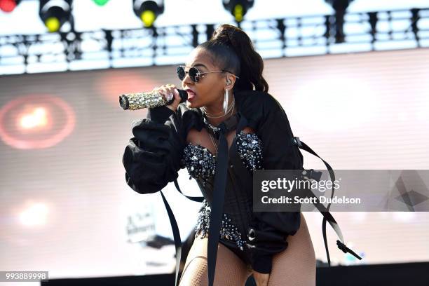 Rapper Ashanti performs onstage during the Summertime in the LBC music festival on July 7, 2018 in Long Beach, California.