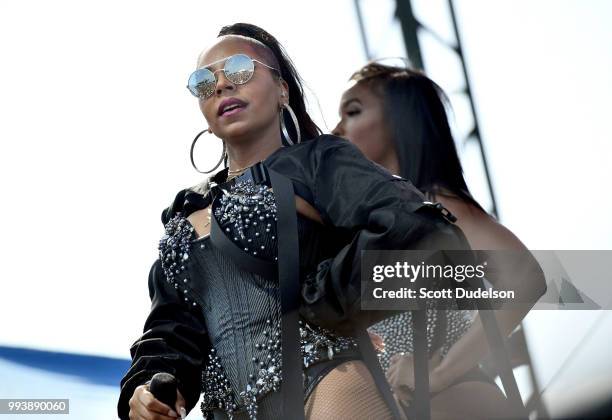 Rapper Ashanti performs onstage during the Summertime in the LBC music festival on July 7, 2018 in Long Beach, California.