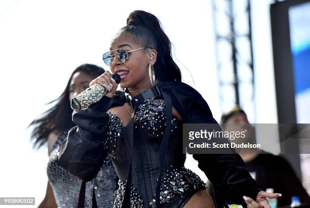 Rapper Ashanti performs onstage during the Summertime in the LBC music festival on July 7, 2018 in Long Beach, California.