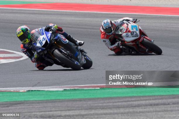 Federico Caricasulo of Italy and GRT Yamaha Official WorldSSP Team leads the field during the Supersport race during the WorldSBK Riviera di Rimini -...