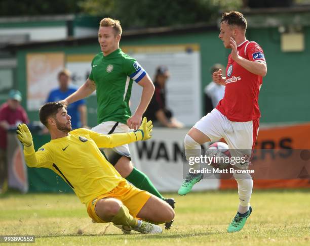 Bray , Ireland - 8 July 2018; Lewis Morrison of Sligo has his shot saved by goal keeper Evan Moran of Bray Wanderers during the SSE Airtricity League...