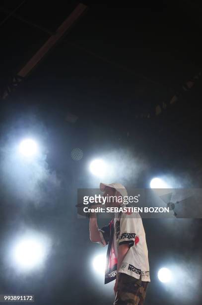 French singer Eddy De Pretto performs on stage during the 30th Eurockeennes rock music festival on July 8, 2018 in Belfort, eastern France.