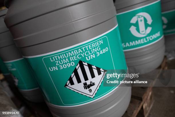 June 2018, Hanover, Germany: Batteries are in a disposal bin at a recycling center in Hanover. Whether button cell from the hearing aid or...