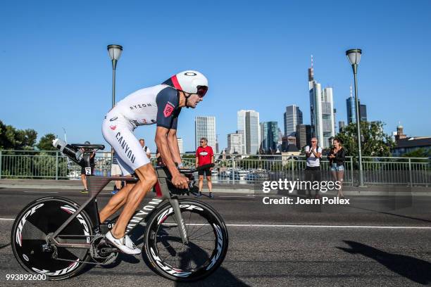 Jan Frodeno of Germany competes in the bike leg during the Mainova IRONMAN European Championship on July 8, 2018 in Frankfurt am Main, Germany.