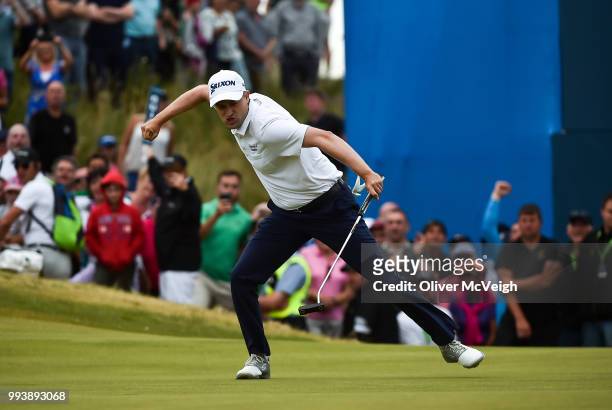 Donegal , Ireland - 8 July 2018; Russell Knox of Scotland celebrates a birdie putt on the 18th green to win the play off and tournament on Day Four...