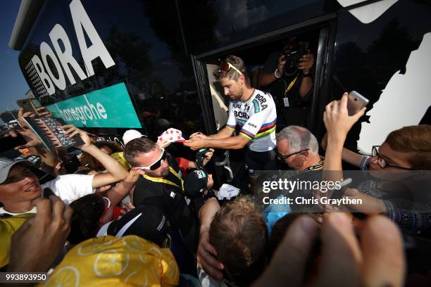 Peter Sagan of Slovakia and Team Bora Hansgrohe celebrates after winning stage two of the 105th Tour de France 2018, a 182,5km stage from...