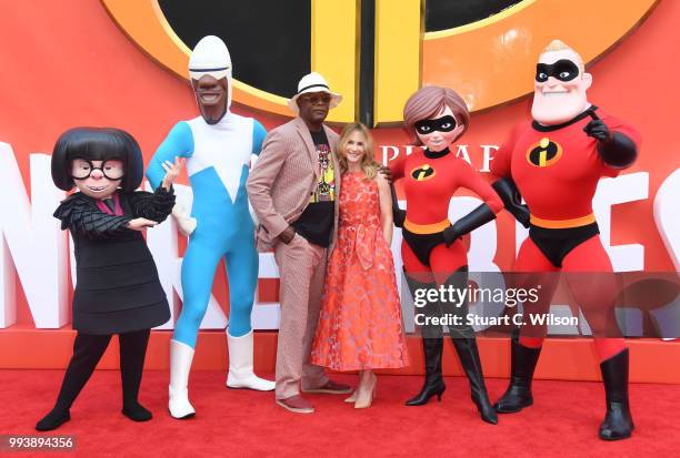 Holly Hunter and Samuel L Jackson attend the 'Incredibles 2' UK premiere at BFI Southbank on July 8, 2018 in London, England.