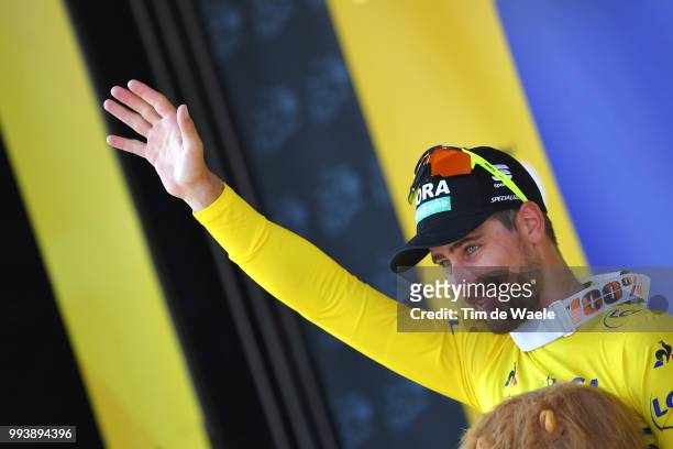 Podium / Peter Sagan of Slovakia and Team Bora Hansgrohe Yellow Leader Jersey Celebration / during the 105th Tour de France 2018, Stage 2 a 182,5km...