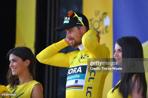 Podium / Peter Sagan of Slovakia and Team Bora Hansgrohe Yellow Leader Jersey Celebration / during the 105th Tour de France 2018, Stage 2 a 182,5km...