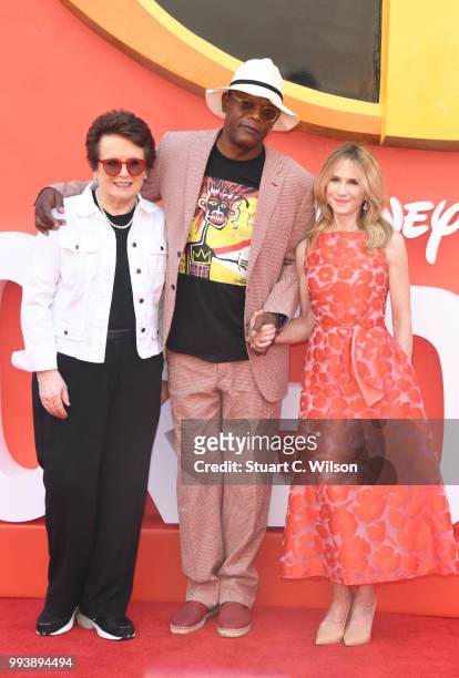 Billie Jean King, Samuel L Jackson and Holly Hunter attend the 'Incredibles 2' UK premiere at BFI Southbank on July 8, 2018 in London, England.