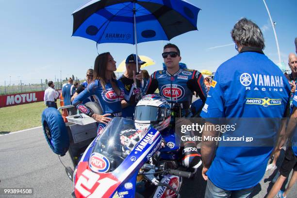 Florian Marino of France and Urbis Yamaha Motoxracing STK Team prepares to start on the grid during the Superstock1000 race during the WorldSBK...