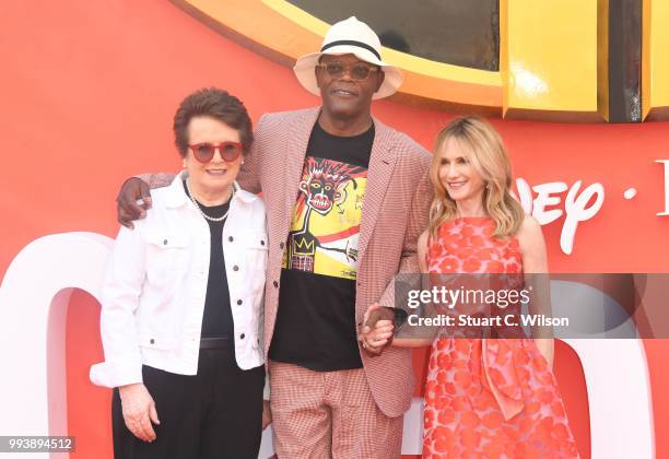 Billie Jean King, Samuel L Jackson and Holly Hunter attend the 'Incredibles 2' UK premiere at BFI Southbank on July 8, 2018 in London, England.