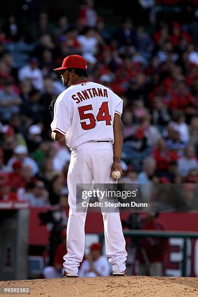 Ervin Santana of the Los Angeles Angels of Anaheim pitches against the Cleveland Indians on April 28, 2010 at Angel Stadium in Anaheim, California....