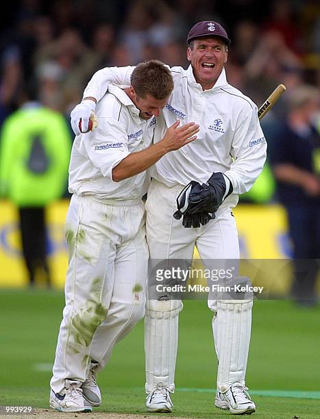 Alec Stewart of Surrey celebrates as his side beat Gloucestershire to win the Benson & Hedges Cup Final at Lord's. DIGITAL IMAGE Mandatory Credit:...