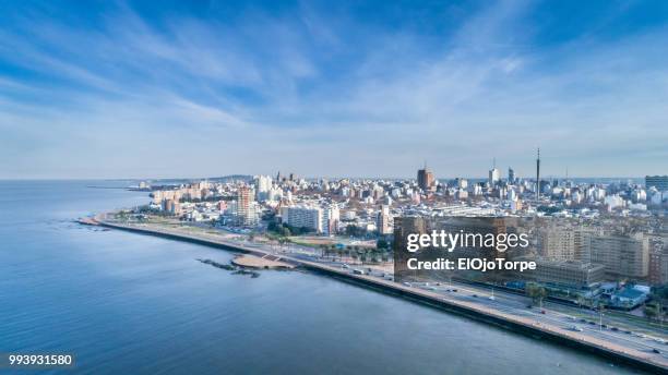 aerial view, high angle view of montevideo's coastline, ciudad vieja neighbourhood, uruguay - montevideo uruguay stock pictures, royalty-free photos & images