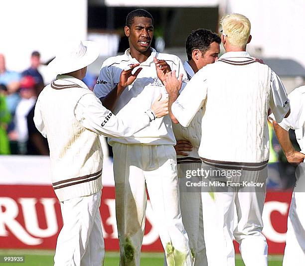 Alex Tudor of Surrey celebrates after dismissing Jeremy Snape of Gloucestershire in the Benson & Hedges Cup Final at Lord's. Surrey went on to win...