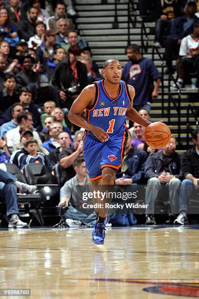 Chris Duhon of the New York Knicks moves the ball up court during the game against the Golden State Warriors at Oracle Arena on April 2, 2010 in...