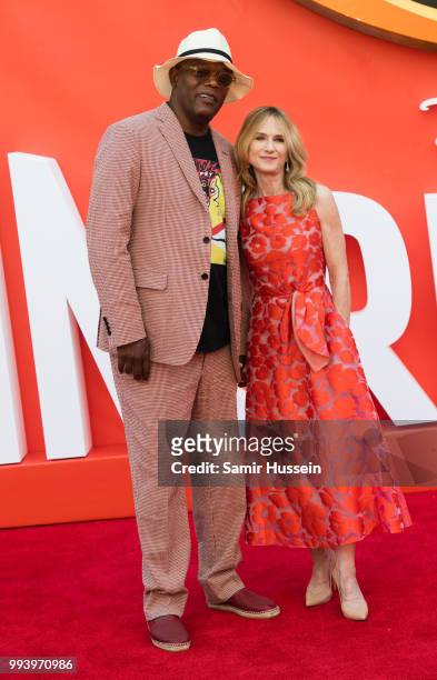 Holly Hunter and Samuel L Jackson attend the 'Incredibles 2' UK premiere at BFI Southbank on July 8, 2018 in London, England.