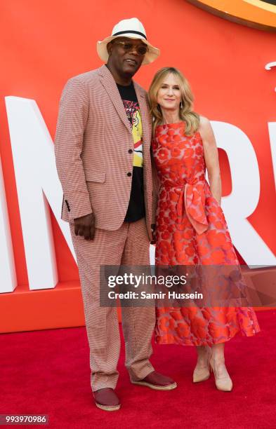 Holly Hunter and Samuel L Jackson attend the 'Incredibles 2' UK premiere at BFI Southbank on July 8, 2018 in London, England.