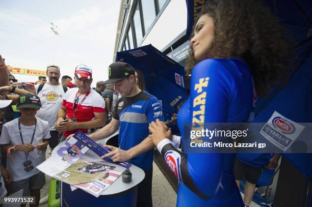 Alex Lowes of Great Britain and PATA Yamaha Official WorldSBK Team signs autographs for fans in paddock during the WorldSBK Riviera di Rimini - Race...