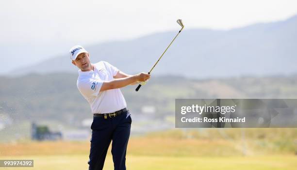 Russell Knox of Scotland on the 11th fairway during the final round of the Dubai Duty Free Irish Open at Ballyliffin Golf Club on July 8, 2018 in...