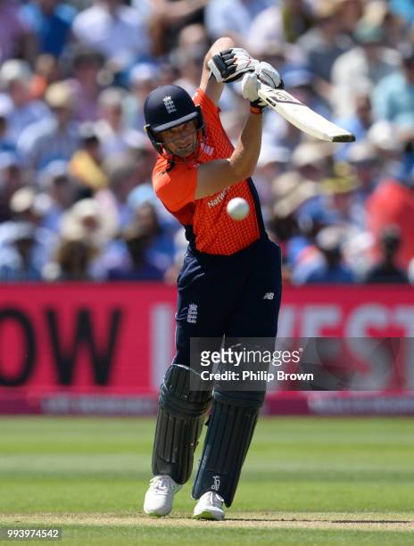 Jos Buttler of England hits out during the 3rd Vitality International T20 between England and India on July 8, 2018 in Bristol, England.