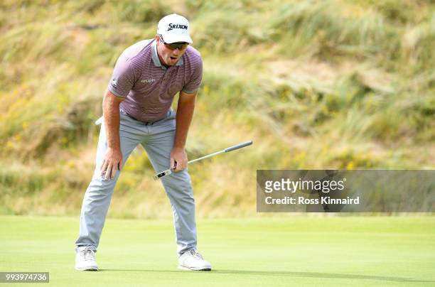 Ryan Fox of Neew Zealand after his missed put on the 18th green during the final round of the Dubai Duty Free Irish Open at Ballyliffin Golf Club on...