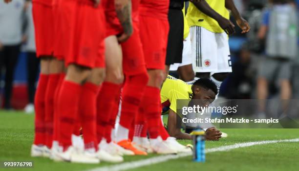 Yerry Mina of Colombia during the 2018 FIFA World Cup Russia Round of 16 match between Colombia and England at Spartak Stadium on July 3, 2018 in...