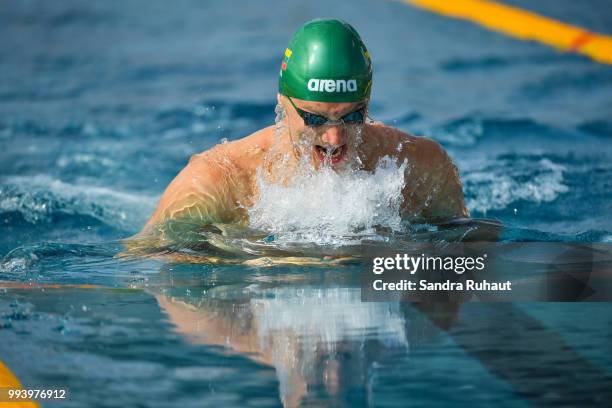 Giedrius Titenis of Lituania, 100m breaststroke final A, competes during the Open of France at l'Odyssee on July 8, 2018 in Chartres, France.