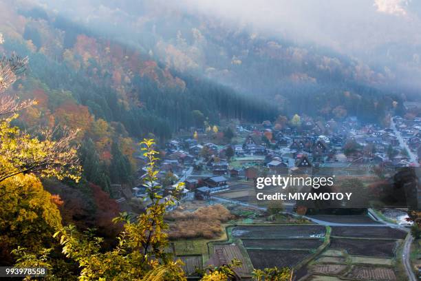 shirakawa-go in autumn morning - miyamoto y stock pictures, royalty-free photos & images