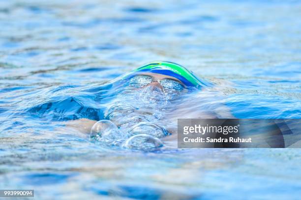 Leonardo De Deus of Brazil, 200m backstroke final A, competes during the Open of France at l'Odyssee on July 8, 2018 in Chartres, France.