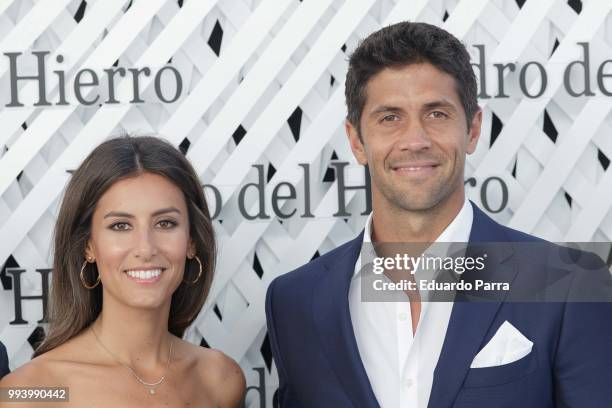 Fernando Verdasco and Ana Boyer attend Pedro del Hierro show at Mercedes Benz Fashion Week Madrid Spring/ Summer 2019 on July 8, 2018 in Madrid,...