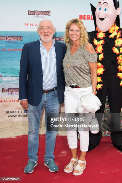 Dieter Hallervorden and Christiane Zander attend the 'Hotel Transsilvanien 3' premiere at CineStar on July 8, 2018 in Berlin, Germany.