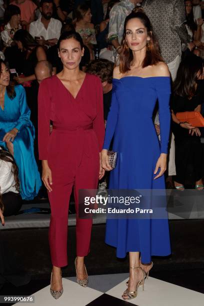Models Eugenia Silva and Ines Sastre attend Pedro del Hierro show at Mercedes Benz Fashion Week Madrid Spring/ Summer 2019 on July 8, 2018 in Madrid,...