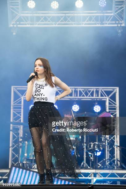 Lauren Mayberry of CHVRCHES performs on stage during TRNSMT Festival Day 5 at Glasgow Green on July 8, 2018 in Glasgow, Scotland.