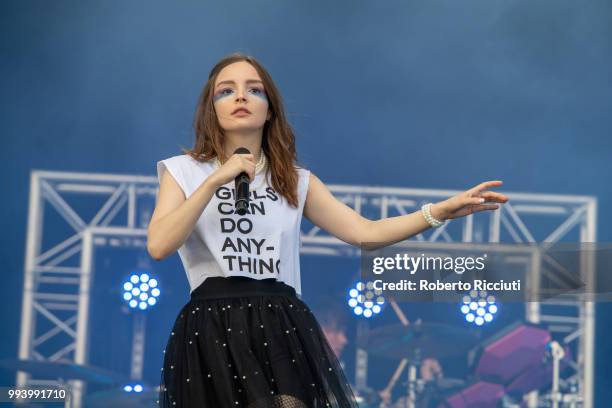 Lauren Mayberry of CHVRCHES performs on stage during TRNSMT Festival Day 5 at Glasgow Green on July 8, 2018 in Glasgow, Scotland.