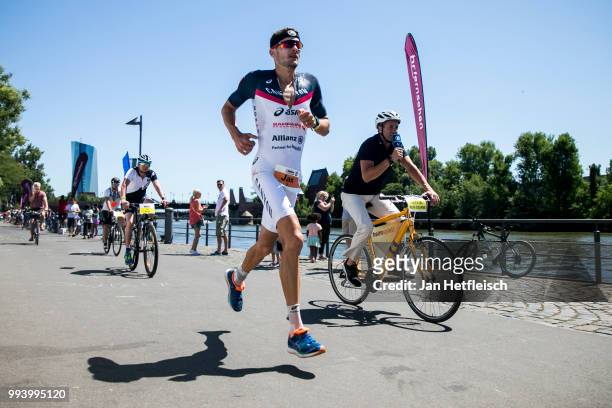 Jan Frodeno of Germany competes during the run leg at the Mainova IRONMAN European Championship on July 8, 2018 in Frankfurt am Main, Germany.