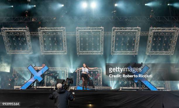 Perform on stage during TRNSMT Festival Day 5 at Glasgow Green on July 8, 2018 in Glasgow, Scotland.