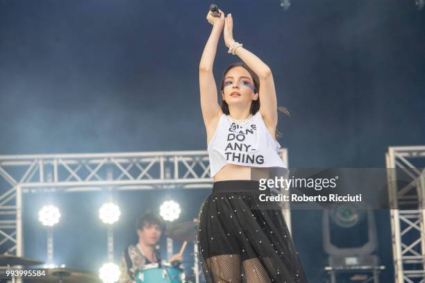 Lauren Mayberry of CHVRCHES performs on stage during TRNSMT Festival Day 5 at Glasgow Green on July 8, 2018 in Glasgow, Scotland.