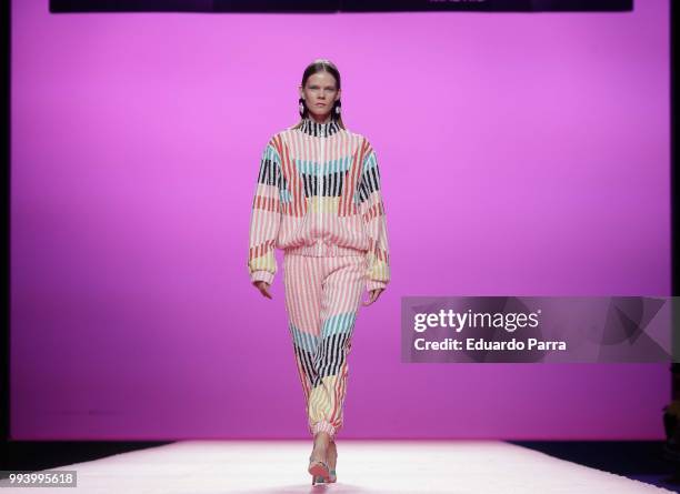 Model walks the runaway at the Maria Escote catwalk during the Mercedes Benz Fashion Week Spring/Summer 2019 at IFEMA on July 8, 2018 in Madrid,...