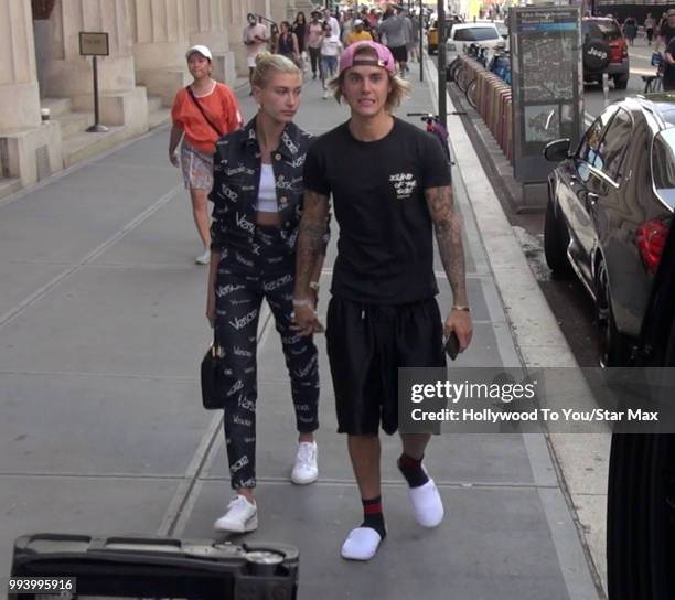 Justin Bieber and Hailey Baldwin are seen on July 5, 2018 in New York City.