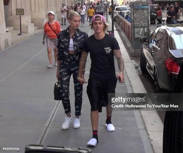 Justin Bieber and Hailey Baldwin are seen on July 5, 2018 in New York City.