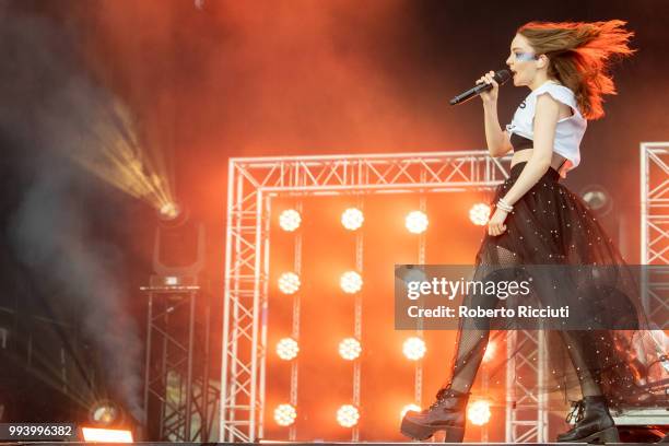 Lauren Mayberry of CHVRCHES performs on stage during TRNSMT Festival Day 5 at Glasgow Green on July 8, 2018 in Glasgow, Scotland.