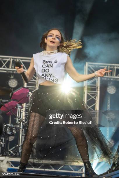 Lauren Mayberry of CHVRCHES performs on stage during TRNSMT Festival Day 5 at Glasgow Green on July 8, 2018 in Glasgow, Scotland.