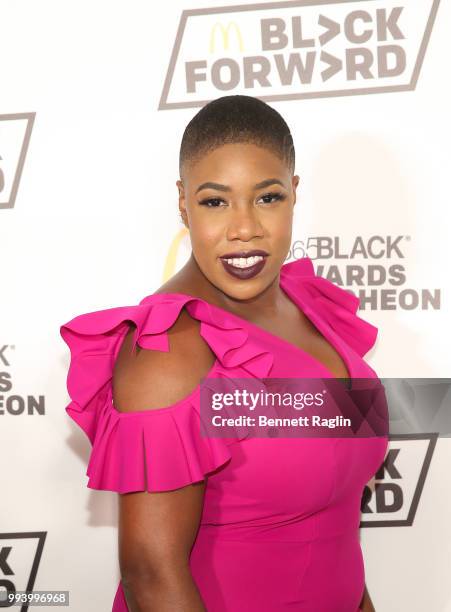 Personality/honoree Symone Sanders poses for a picture on the yellow carpet during the 15th Annual McDonald's 365Black Awards at Ritz Carlton Hotel...