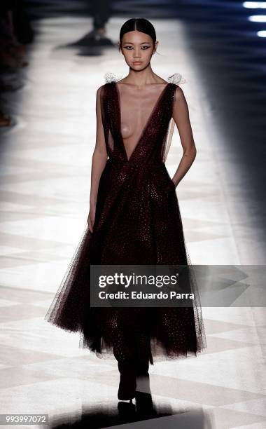 Models walk the runaway at the Pedro del Hierro catwalk during the Mercedes Benz Fashion Week Spring/Summer 2019 at IFEMA on July 8, 2018 in Madrid,...